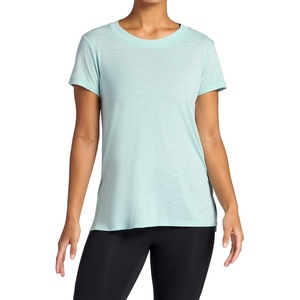 Gaiam Women’s Restore Rib Mix T-Shirt, Relaxed Fit, Lightweight Heathered Material, High-Low Hem(Blue Haze)