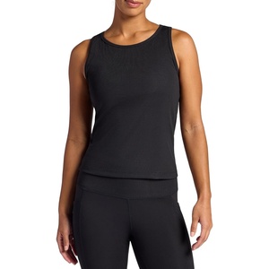 Gaiam Women’s Ribbed Crewneck Tank Top, Cropped Fit, Stretch Midweight Material, Moisture-Wicking(Black (Tap Shoe))