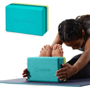 Gaiam Yoga Block – Supportive Latex-Free Eva Foam – Soft Non-Slip Surface with Beveled Edges for Yoga, Pilates, Meditation(Tri-Color Teal Tonal)