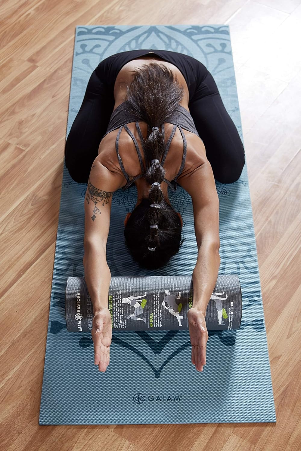 image:imageGaiam Restore Foam Roller with SelfGuided Exercise Illustrations Printed on Massage Roller 18 Inch