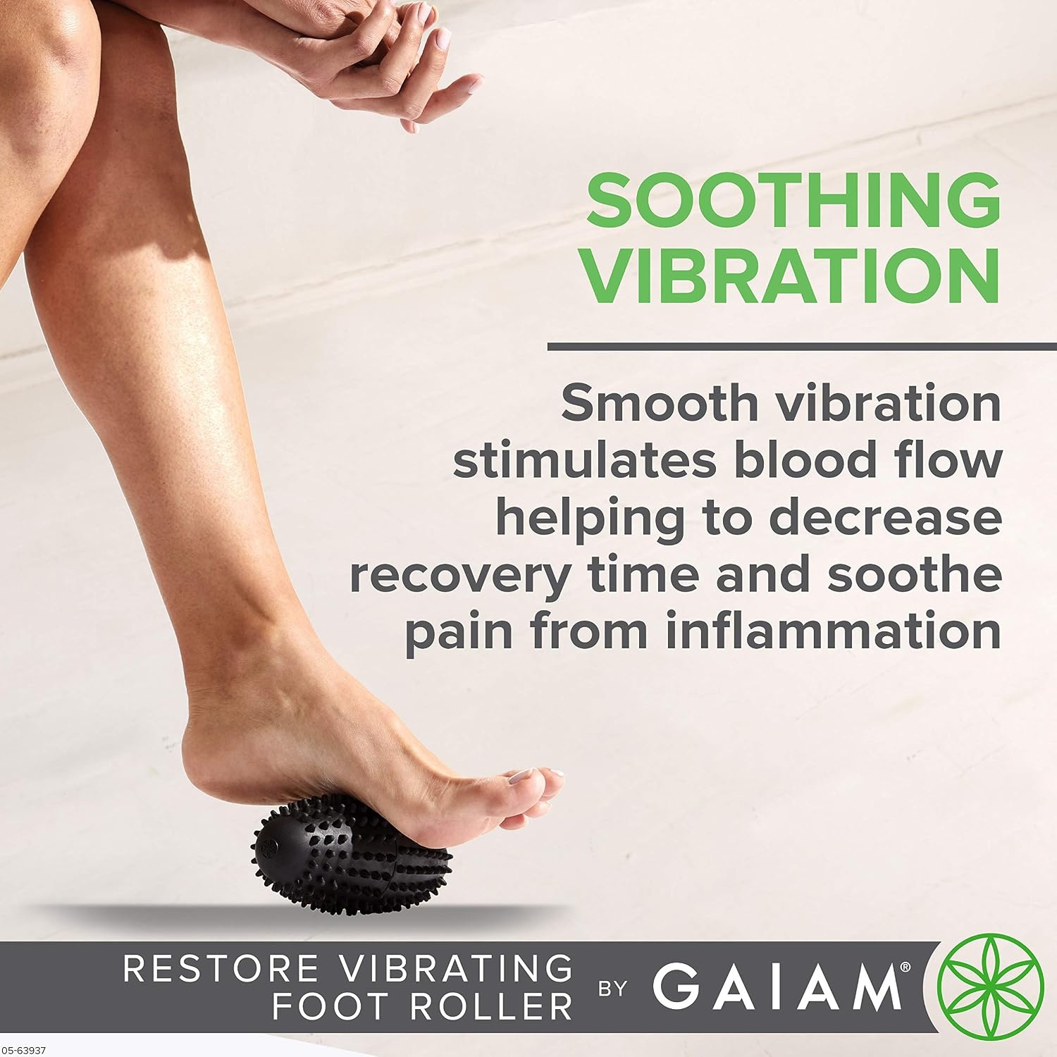 image:imageGaiam Restore Vibrating Foot Roller Vibration Massage Therapy Ergonomic Textured Massager Ball for Plantar Fasciitis Myofascial Pain Arch and Sore Feet Includes 2 AAA Batteries Black