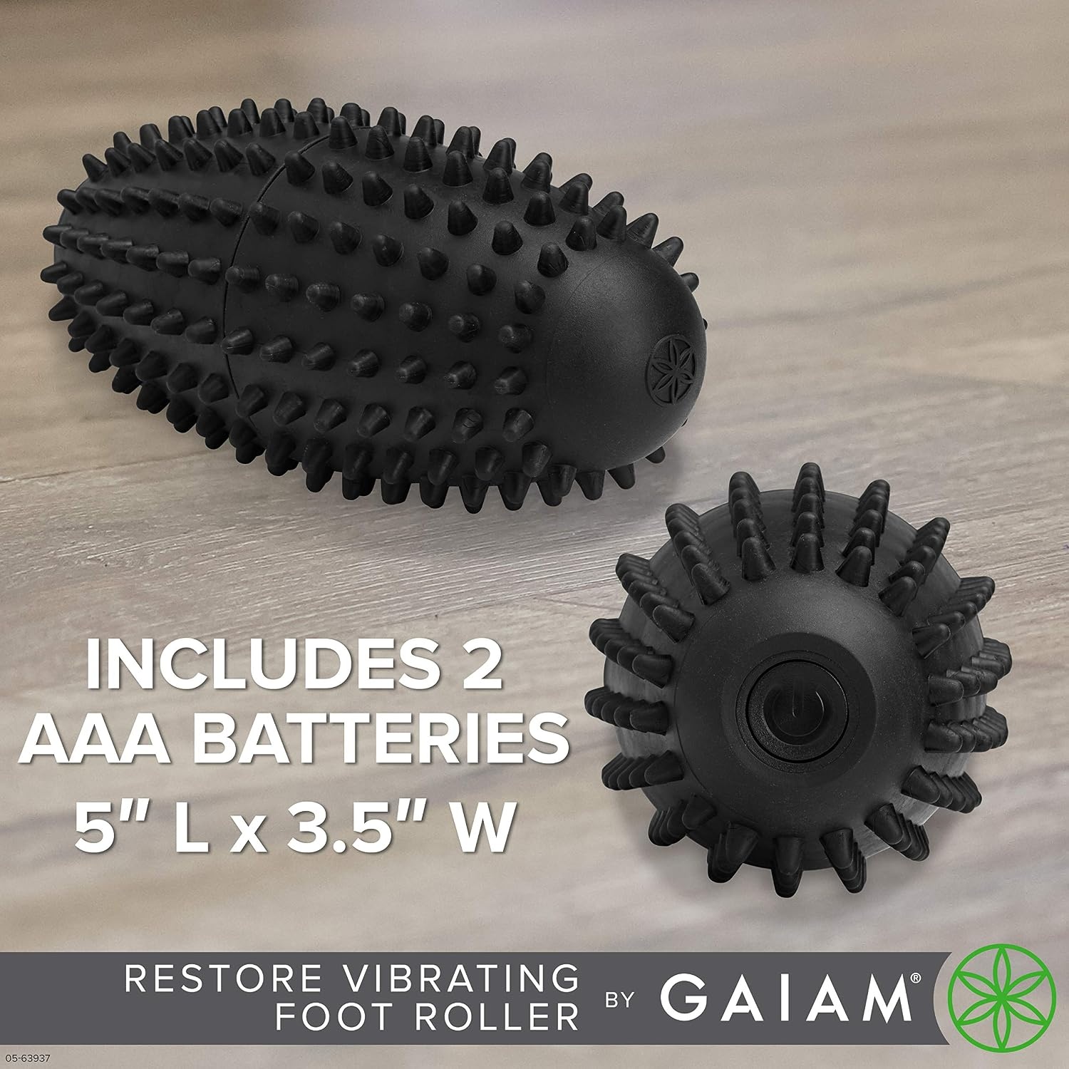 image:imageGaiam Restore Vibrating Foot Roller Vibration Massage Therapy Ergonomic Textured Massager Ball for Plantar Fasciitis Myofascial Pain Arch and Sore Feet Includes 2 AAA Batteries Black
