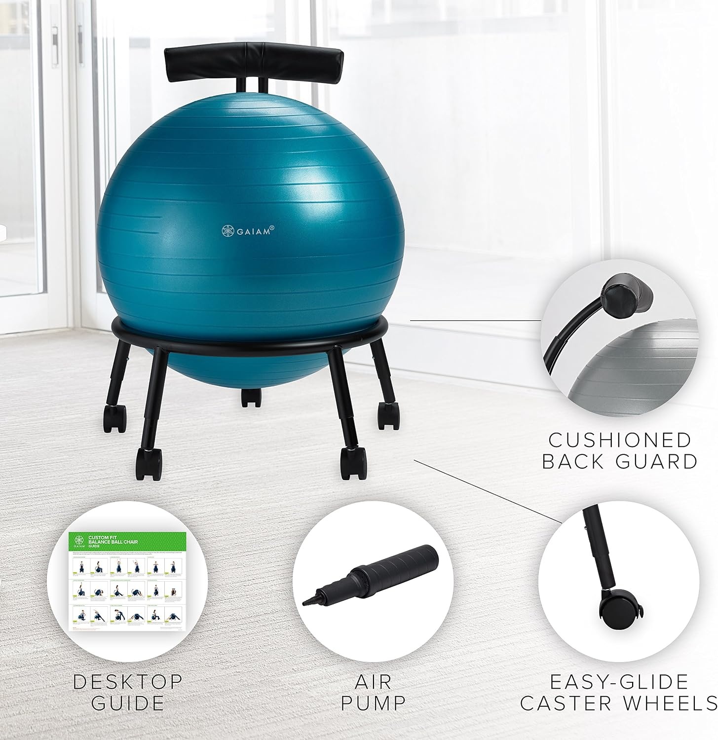 image:imageGaiam CustomFit Balance Ball Chair Exercise Stability Ball Adjustable Desk Chair for Home or Office with 55cm Yoga Ball Air Pump Exercise Guide and Satisfaction Guarantee