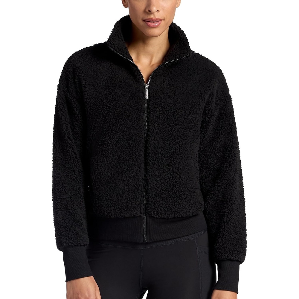 image:imageGaiam Womens Sherpa Jacket Cropped Fit Stretch Heavyweight MaterialBlack Tap Shoe