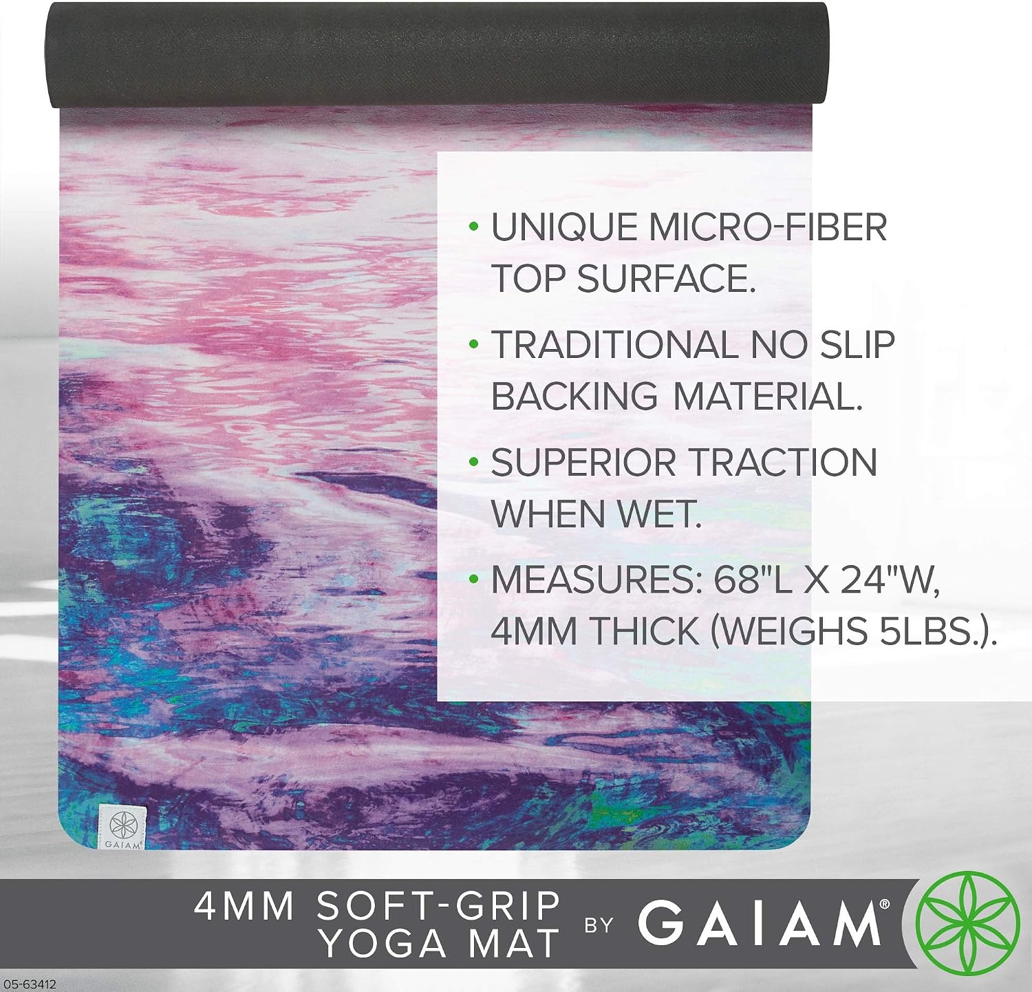 image:imageGaiam SoftGrip Yoga Mat Microfiber Towel Top with Rubber Backing DualSided Yoga amp Exercise Mat for Hot Yoga Sunset