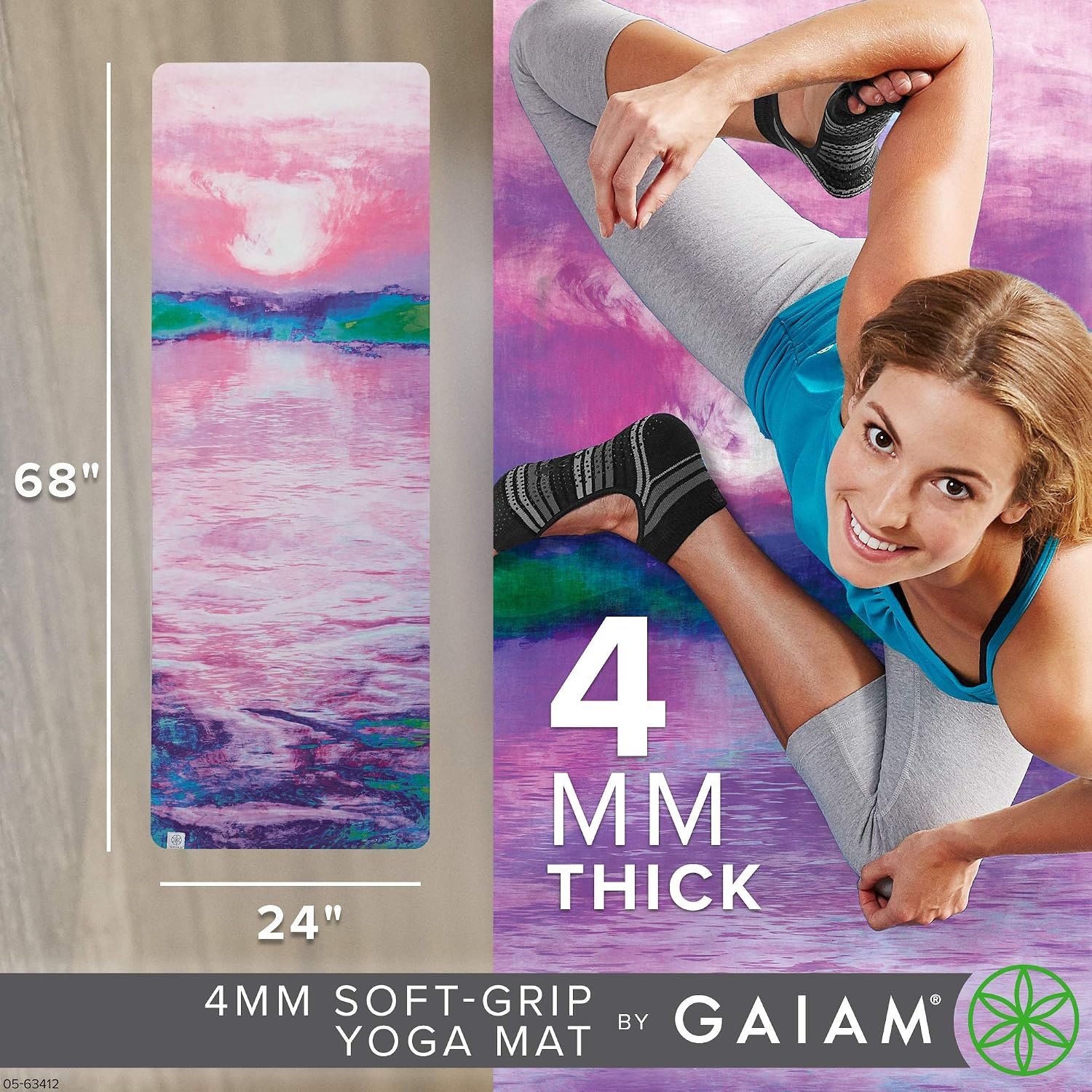 image:imageGaiam SoftGrip Yoga Mat Microfiber Towel Top with Rubber Backing DualSided Yoga amp Exercise Mat for Hot Yoga Sunset
