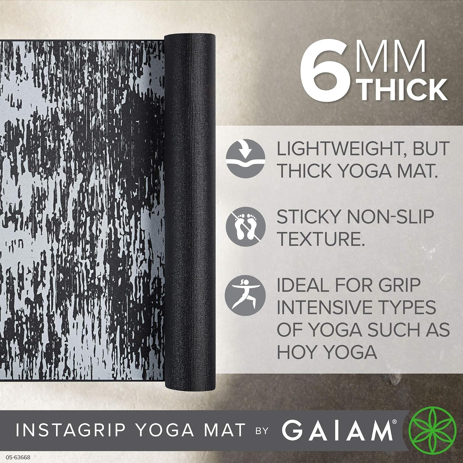 image:imageGaiam Yoga Mat  InstaGrip Extra Thick amp Dense Textured Non Slip Exercise Mat for All Types of Yoga amp Floor Workouts 68 L x 24 W