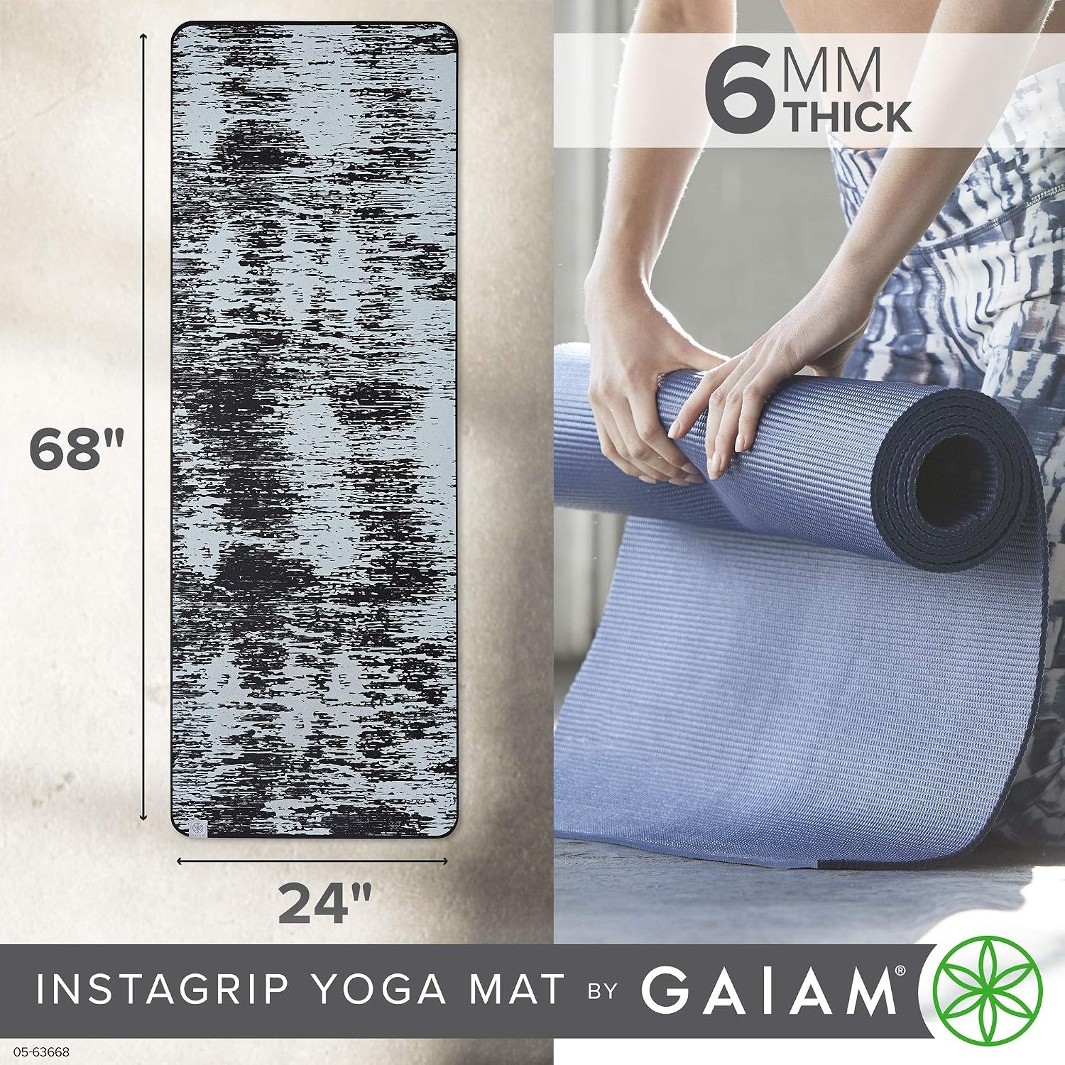 image:imageGaiam Yoga Mat  InstaGrip Extra Thick amp Dense Textured Non Slip Exercise Mat for All Types of Yoga amp Floor Workouts 68 L x 24 W