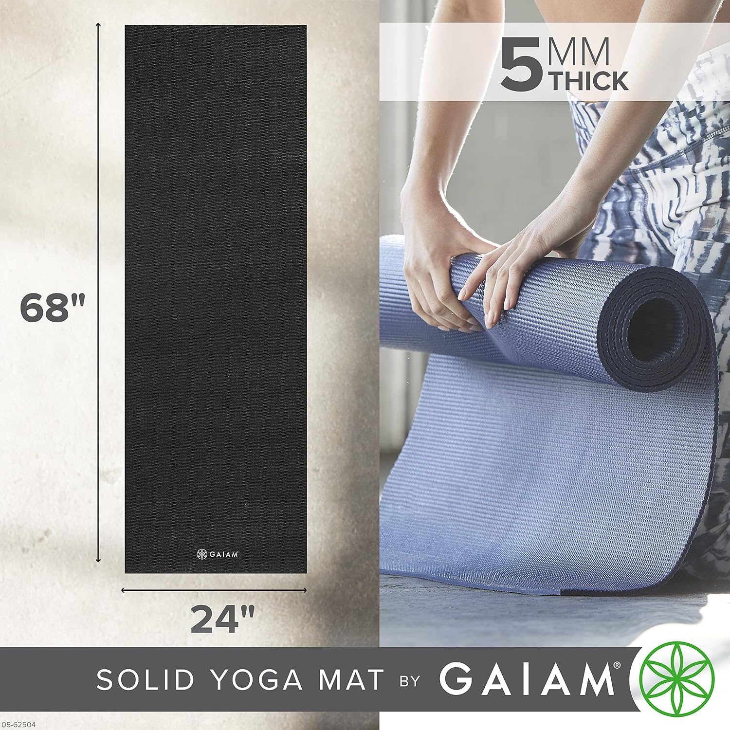 image:imageGaiam Yoga Mat Premium 5mm Solid Thick Non Slip Exercise amp Fitness Mat for All Types of Yoga Pilates amp Floor Workouts 68 x 24 x 5mmBlack