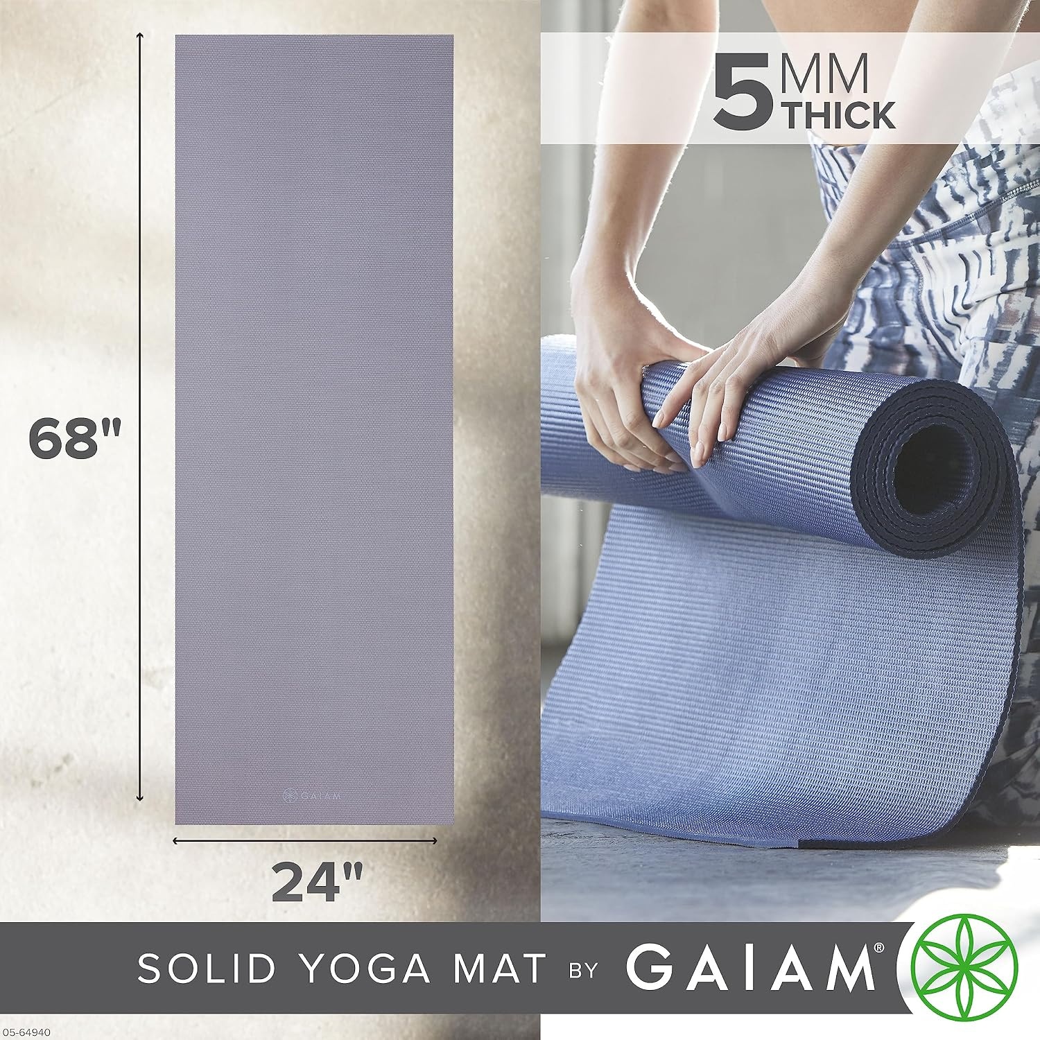image:imageGaiam Yoga Mat Premium 5mm Solid Thick Non Slip Exercise amp Fitness Mat for All Types of Yoga Pilates amp Floor Workouts 68 x 24 x 5mmDeep Thistle