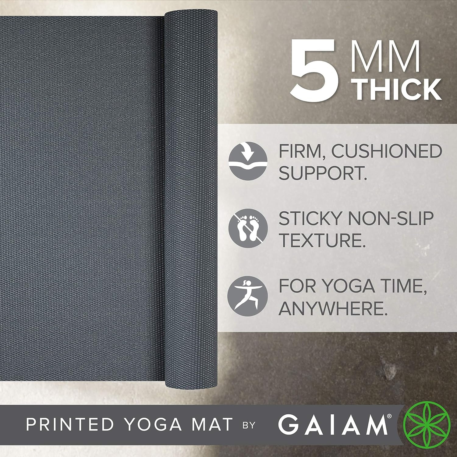 image:imageGaiam Yoga Mat Premium 5mm Solid Thick Non Slip Exercise amp Fitness Mat for All Types of Yoga Pilates amp Floor Workouts 68 x 24 x 5mmFolkstone Grey