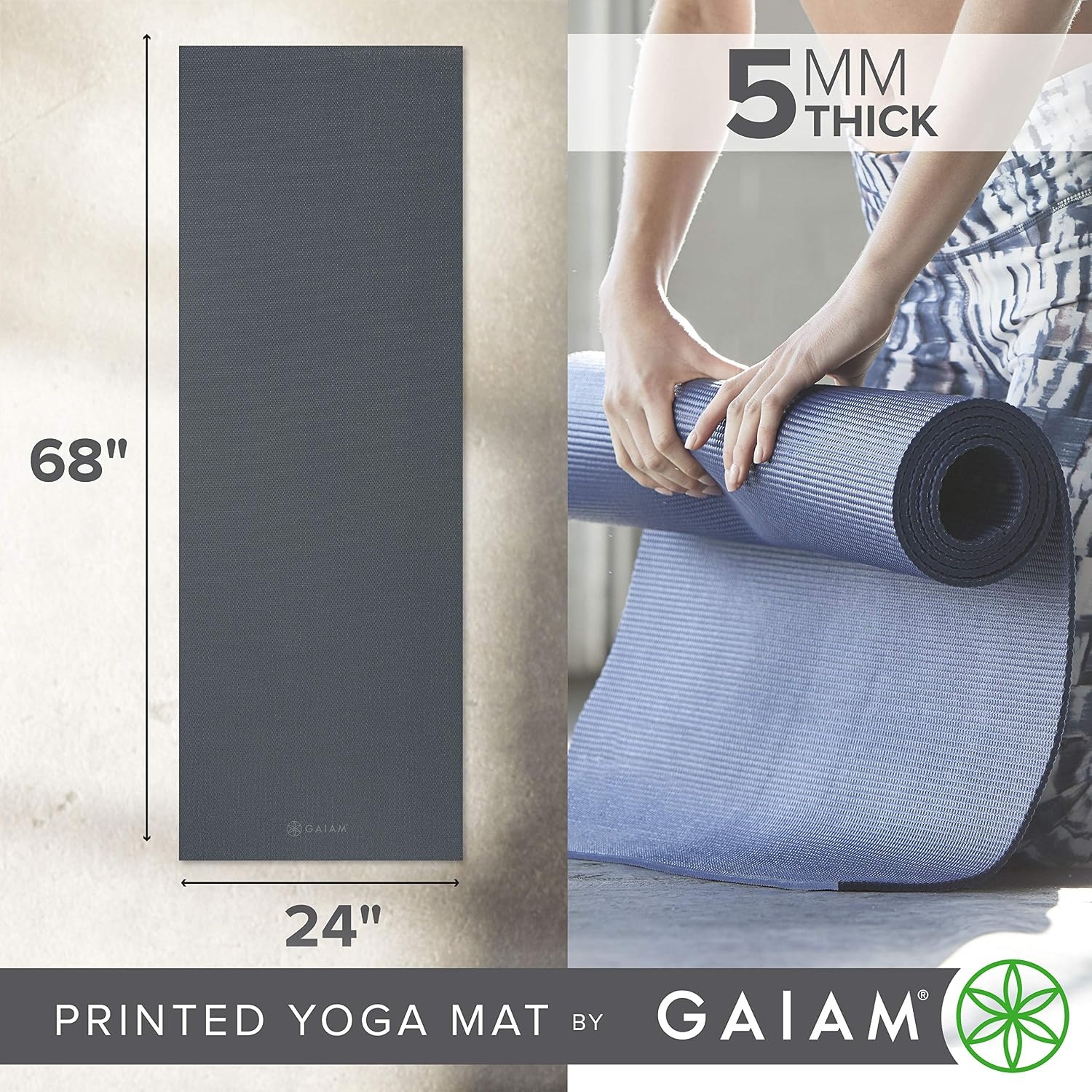 image:imageGaiam Yoga Mat Premium 5mm Solid Thick Non Slip Exercise amp Fitness Mat for All Types of Yoga Pilates amp Floor Workouts 68 x 24 x 5mmFolkstone Grey