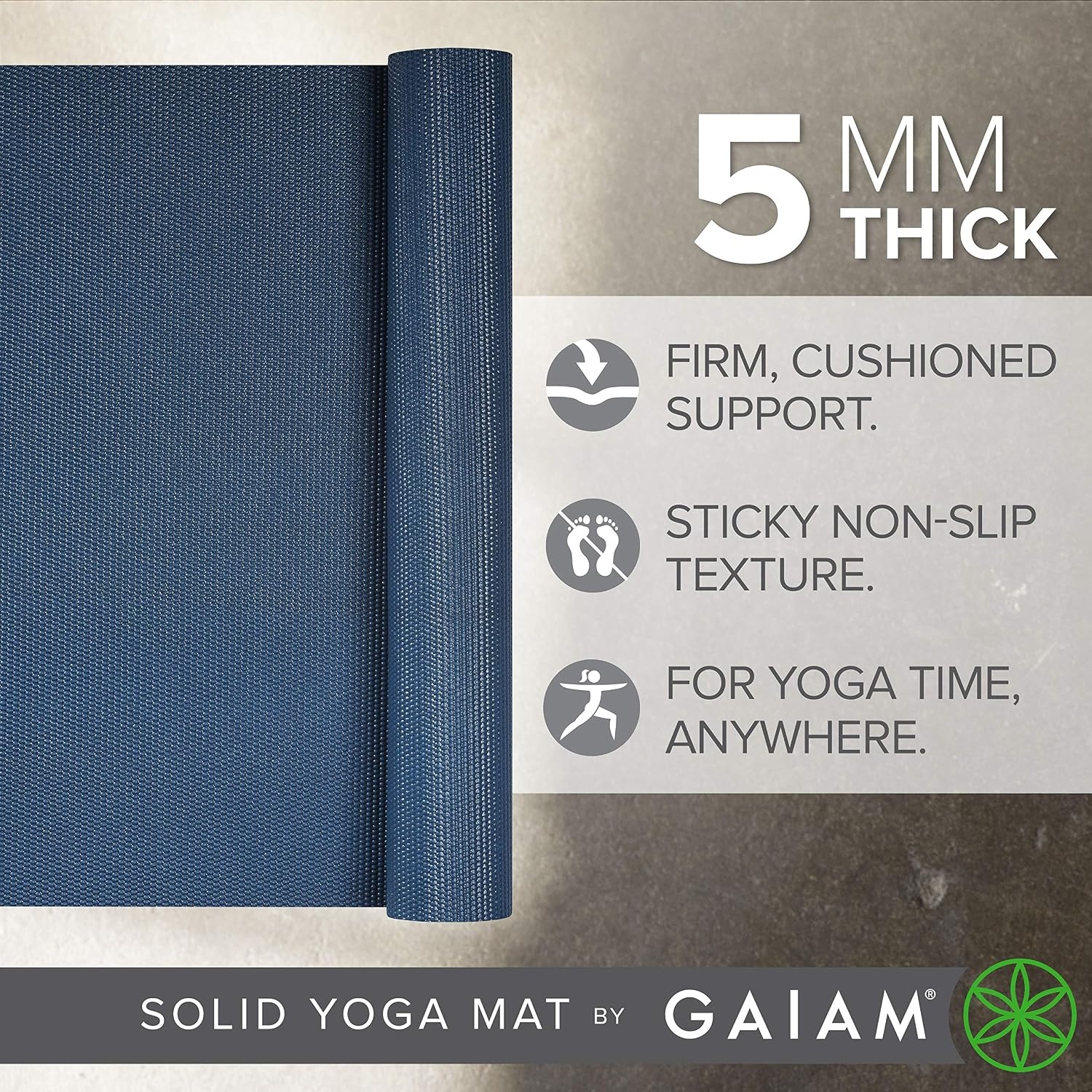 image:imageGaiam Yoga Mat Premium 5mm Solid Thick Non Slip Exercise amp Fitness Mat for All Types of Yoga Pilates amp Floor Workouts 68 x 24 x 5mmIndigo Ink