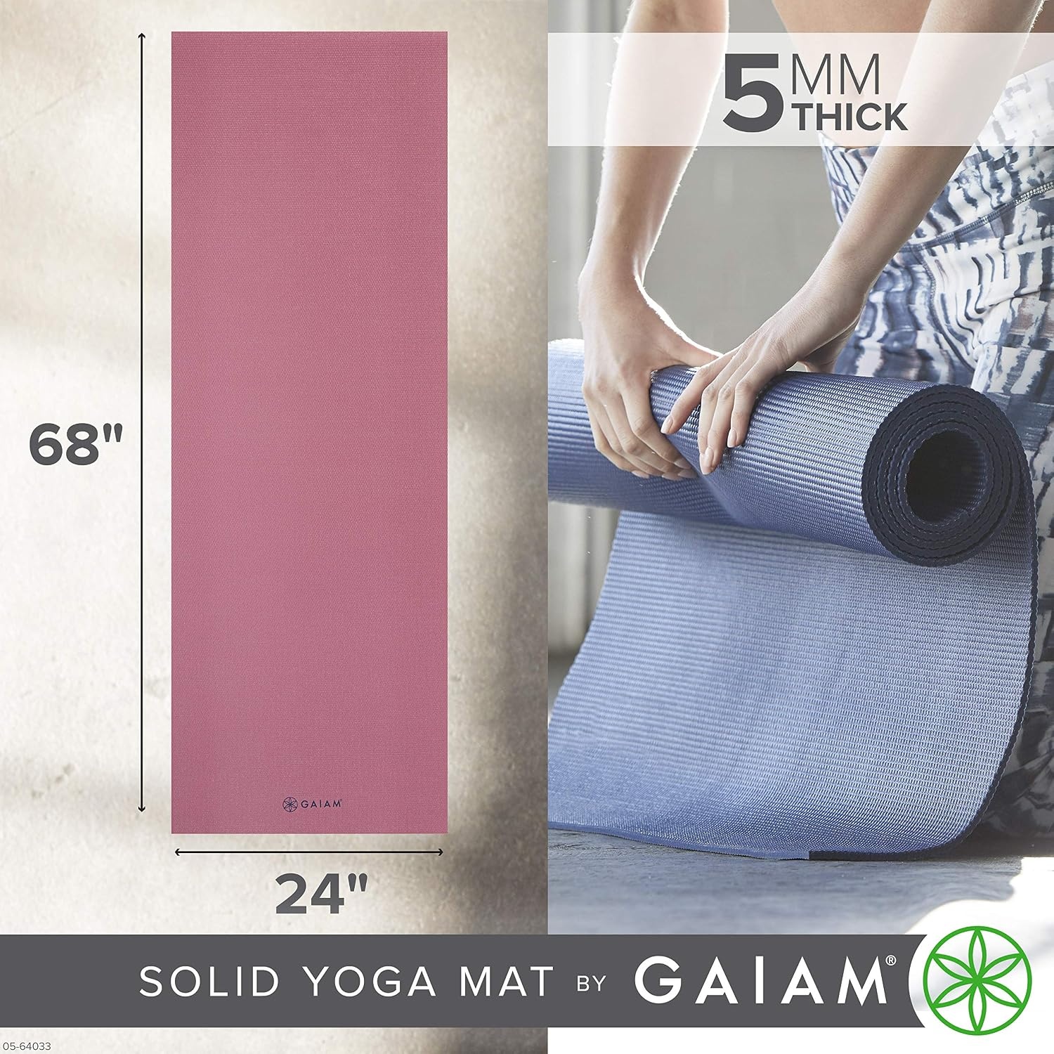 image:imageGaiam Yoga Mat Premium 5mm Solid Thick Non Slip Exercise amp Fitness Mat for All Types of Yoga Pilates amp Floor Workouts 68 x 24 x 5mmRosy Pink