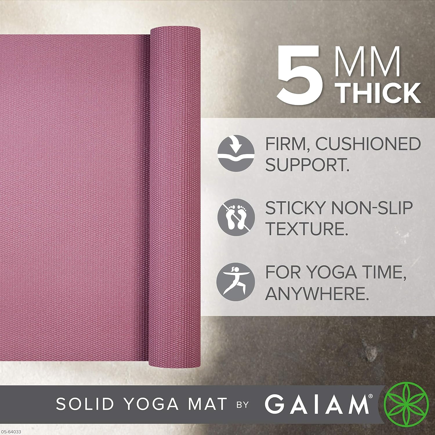 image:imageGaiam Yoga Mat Premium 5mm Solid Thick Non Slip Exercise amp Fitness Mat for All Types of Yoga Pilates amp Floor Workouts 68 x 24 x 5mmRosy Pink