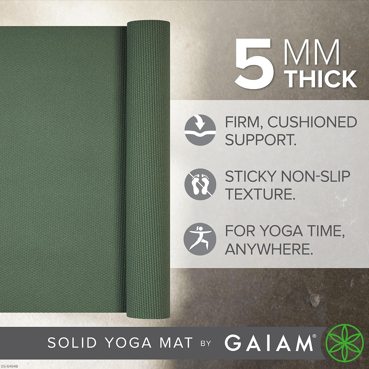image:imageGaiam Yoga Mat Premium 5mm Solid Thick Non Slip Exercise amp Fitness Mat for All Types of Yoga Pilates amp Floor Workouts 68 x 24 x 5mmSagebrush