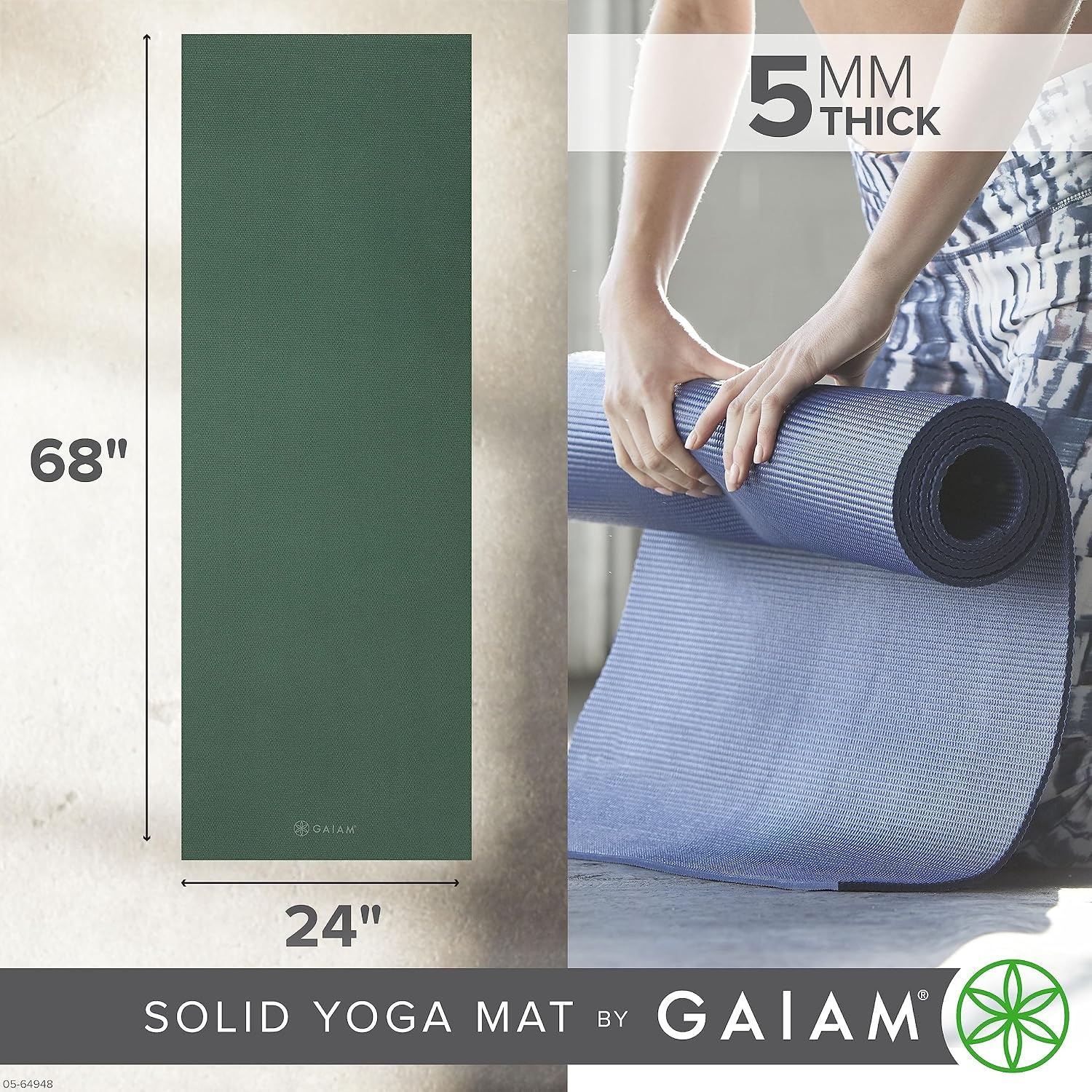 image:imageGaiam Yoga Mat Premium 5mm Solid Thick Non Slip Exercise amp Fitness Mat for All Types of Yoga Pilates amp Floor Workouts 68 x 24 x 5mmSagebrush