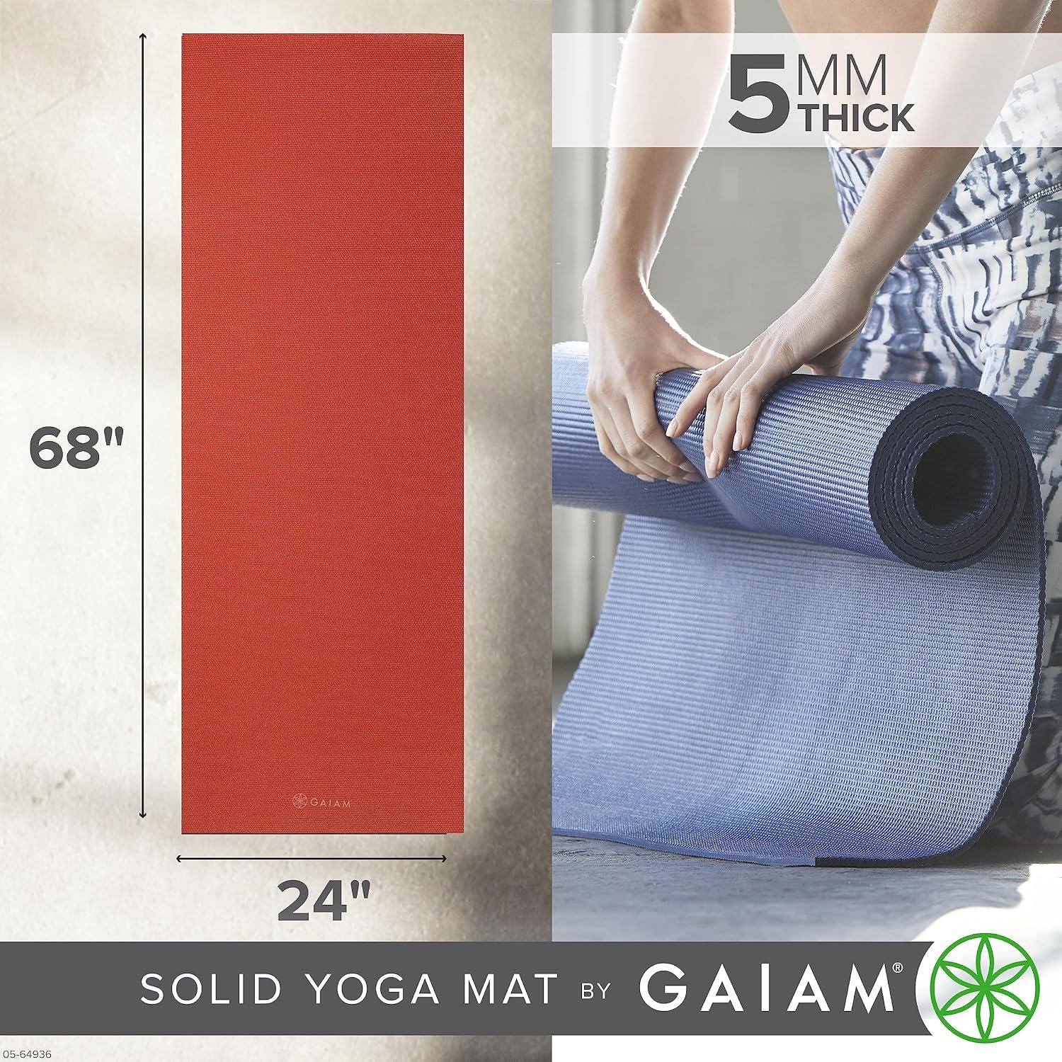 image:imageGaiam Yoga Mat Premium 5mm Solid Thick Non Slip Exercise amp Fitness Mat for All Types of Yoga Pilates amp Floor Workouts 68 x 24 x 5mmSunburnt