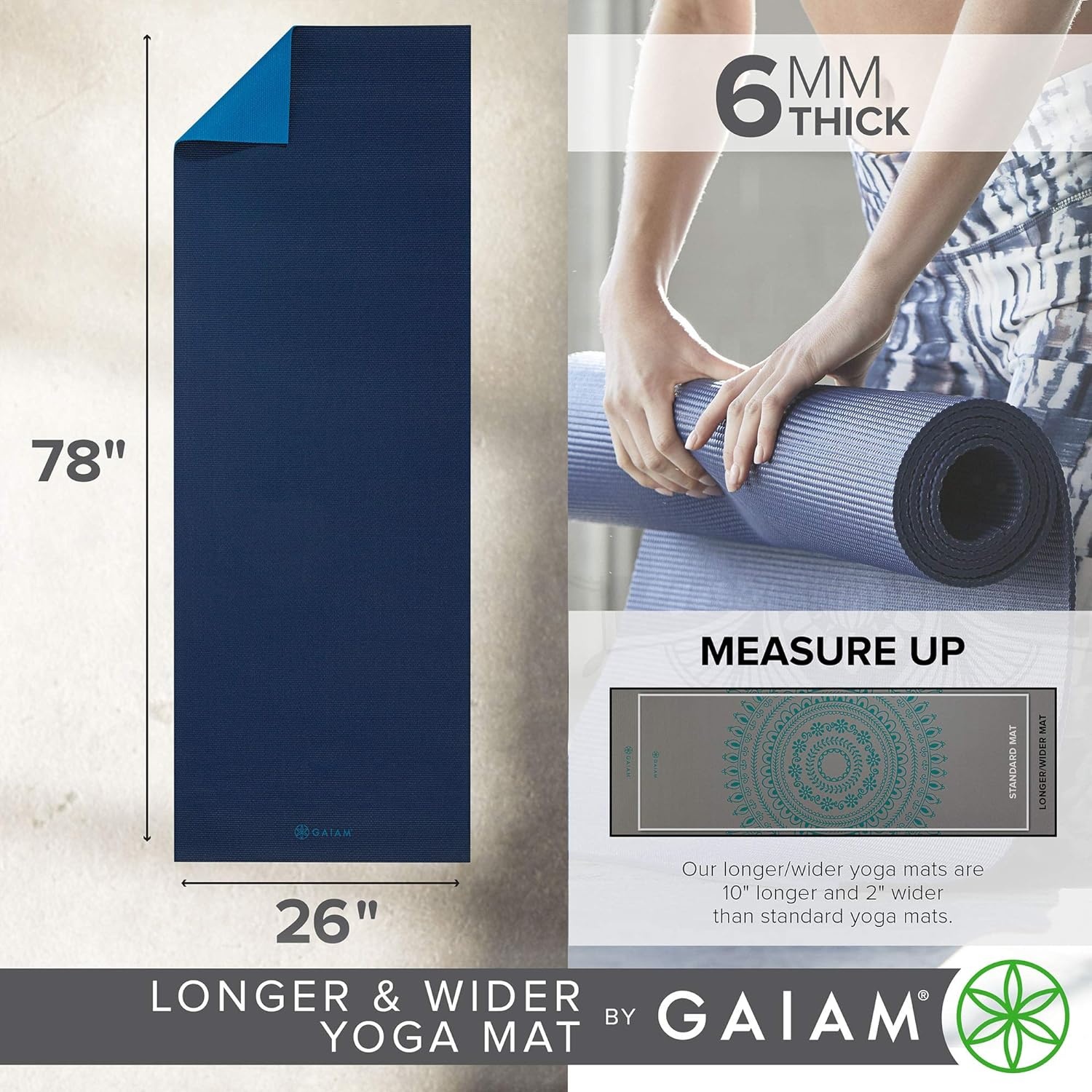 image:imageGaiam Yoga Mat Solid Color NonSlip 6mmNavyBlue