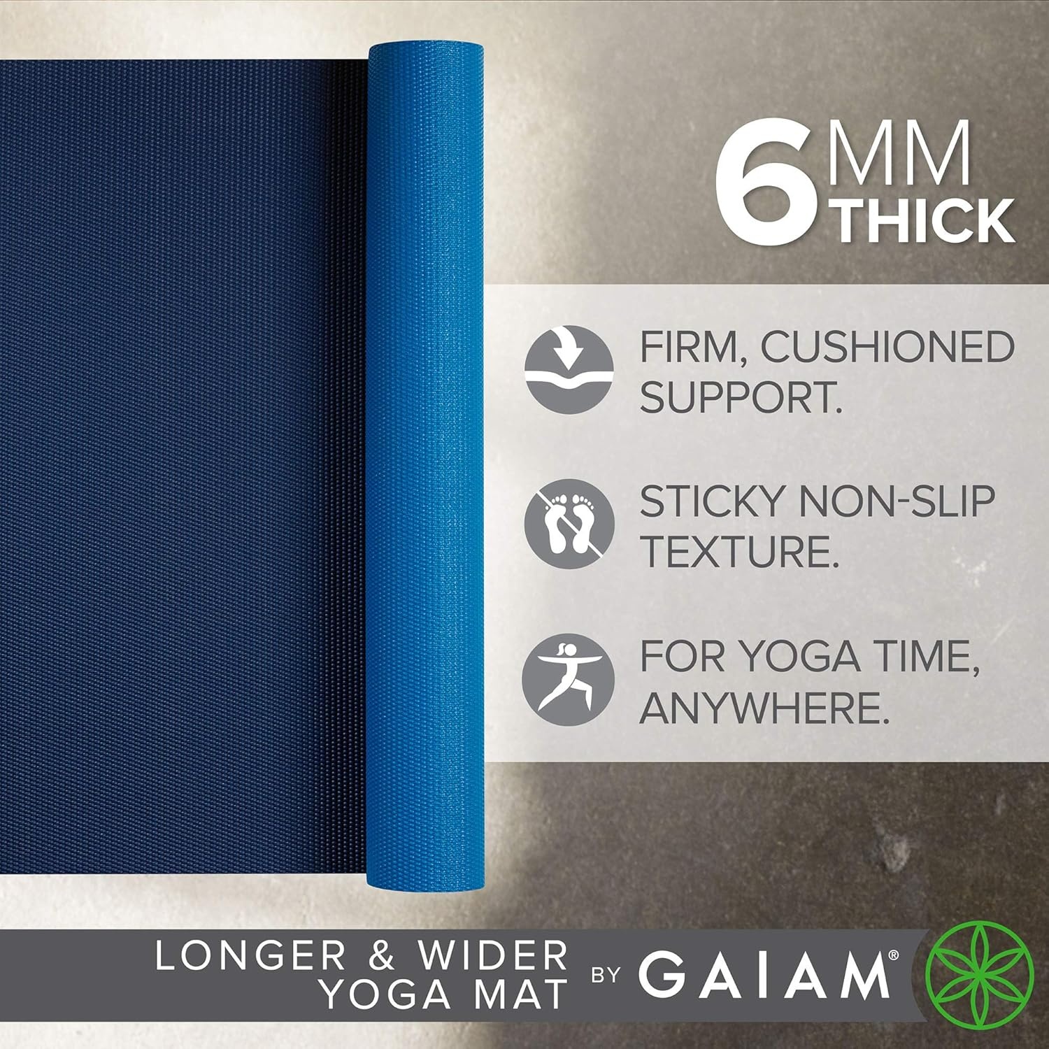 image:imageGaiam Yoga Mat Solid Color NonSlip 6mmNavyBlue