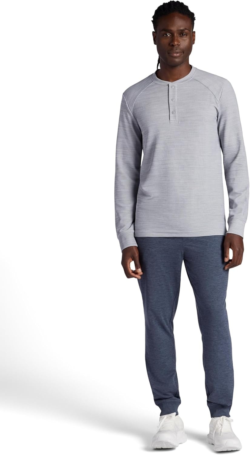image:imageGaiam Mens Cozy amp Cool Henley Shirt Standard Fit Stretch Midweight Micro Waffle Jacquard MaterialSleet Heather