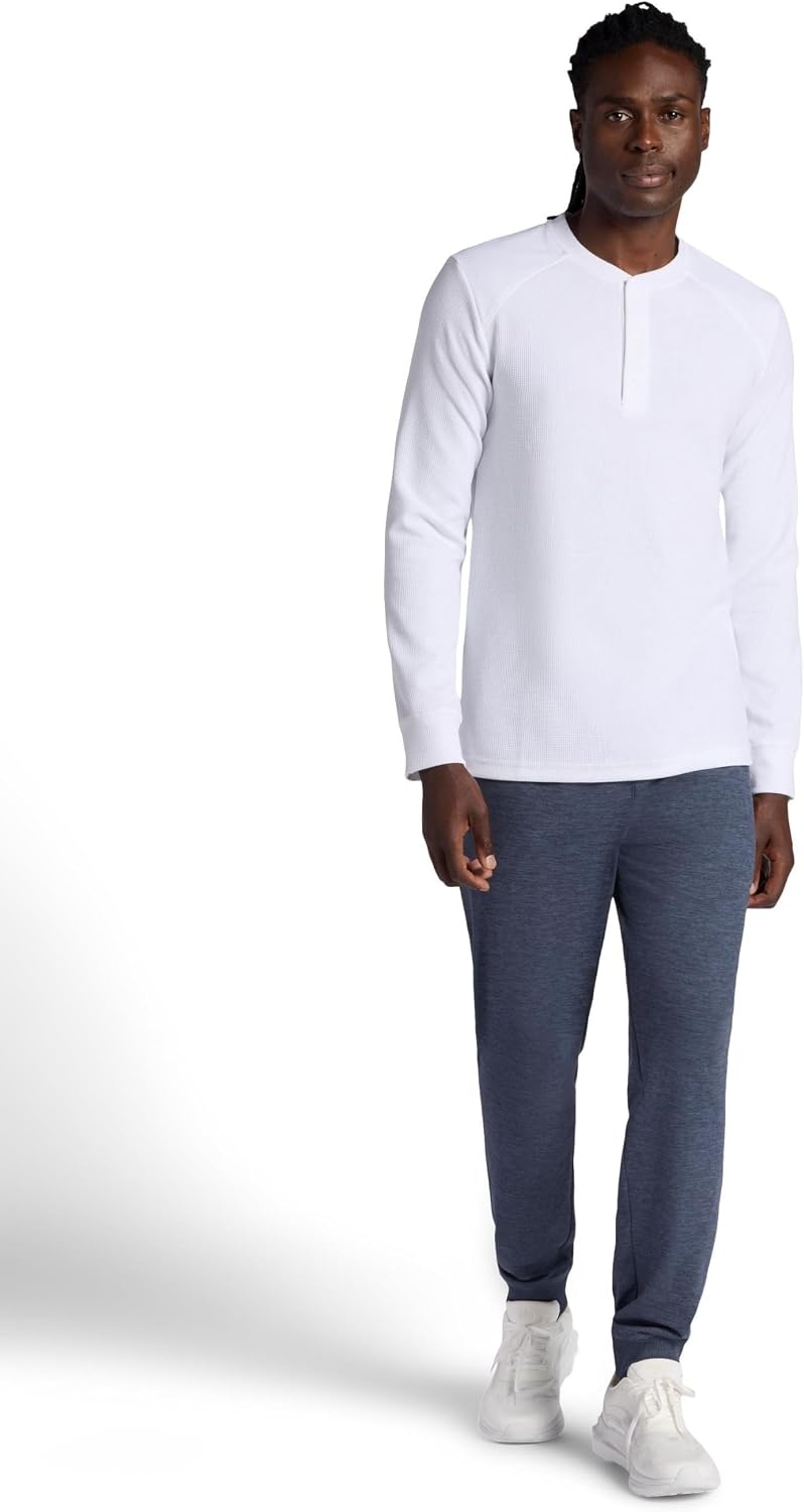 image:imageGaiam Mens Cozy amp Cool Henley Shirt Standard Fit Stretch Midweight Micro Waffle Jacquard MaterialStark White