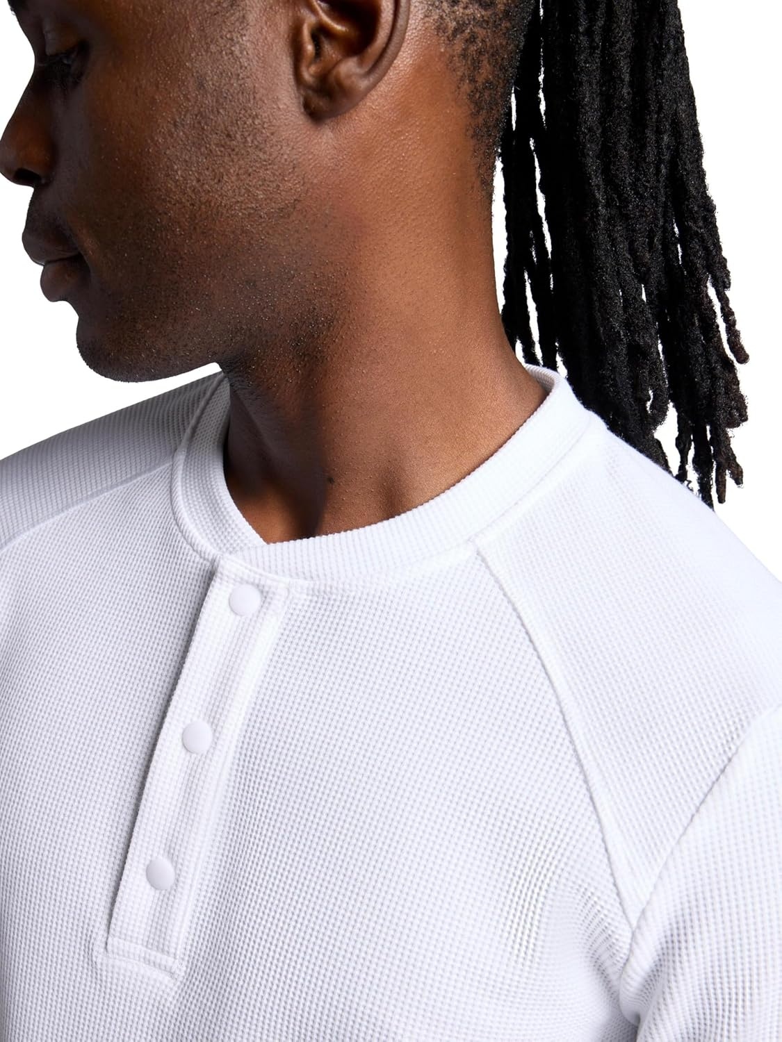 image:imageGaiam Mens Cozy amp Cool Henley Shirt Standard Fit Stretch Midweight Micro Waffle Jacquard MaterialStark White