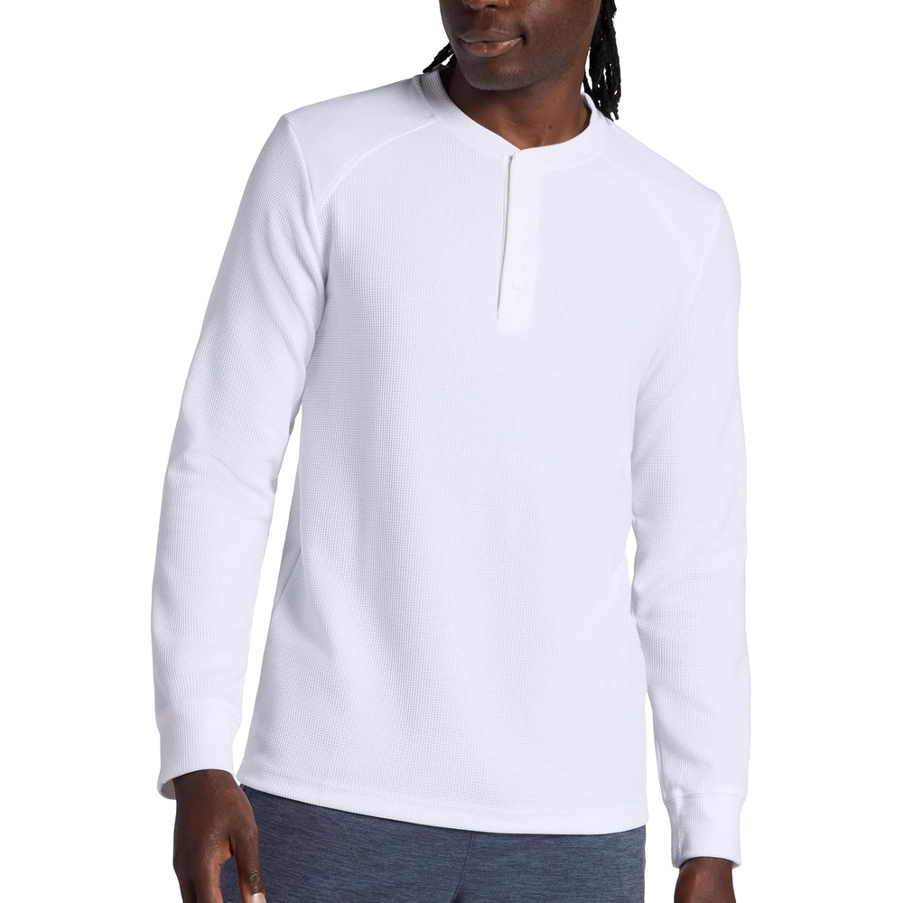 image:imageGaiam Mens Cozy amp Cool Henley Shirt Standard Fit Stretch Midweight Micro Waffle Jacquard MaterialStark White