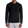 Gaiam Men’s Cozy & Cool Henley Shirt, Standard Fit, Stretch Midweight Micro Waffle Jacquard Material(Black)