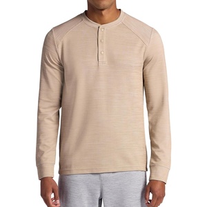 Gaiam Men’s Cozy & Cool Henley Shirt, Standard Fit, Stretch Midweight Micro Waffle Jacquard Material(Humus Heather)