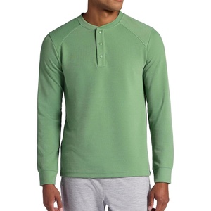 Gaiam Men’s Cozy & Cool Henley Shirt, Standard Fit, Stretch Midweight Micro Waffle Jacquard Material(Loden Frost)