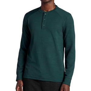 Gaiam Men’s Cozy & Cool Henley Shirt, Standard Fit, Stretch Midweight Micro Waffle Jacquard Material(Pine Grove Heather)
