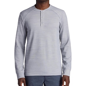 Gaiam Men’s Cozy & Cool Henley Shirt, Standard Fit, Stretch Midweight Micro Waffle Jacquard Material(Sleet Heather)