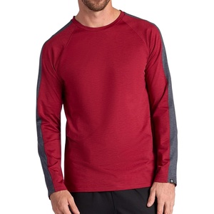 Gaiam Men’s Power Long Sleeve Crewneck Raglan Top, Standard Fit, Stretch Midweight Material(Garnet Heather/Ebony Heather)