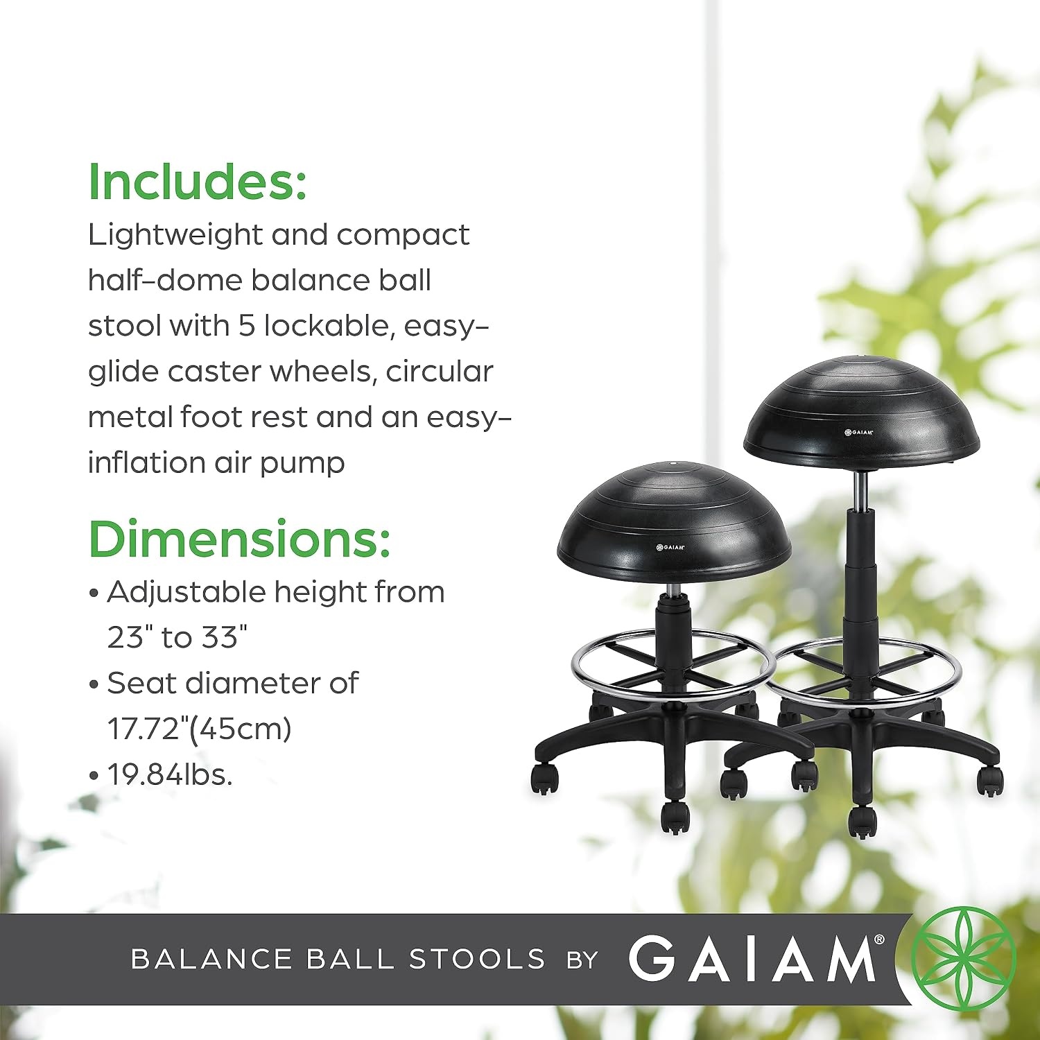 image:imageGaiam Balance Ball Chair Stool HalfDome Stability Ball Adjustable Tall OfficeBlack 33Inch