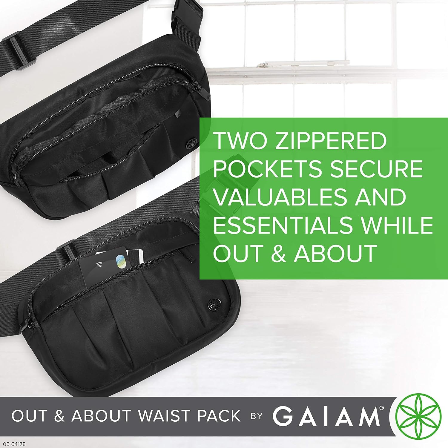 image:imageGaiam Fanny Pack Running Belt Bag Out amp About Waist Pack Cell Phone Holder Exercise Gym Slim Zipper Workout Pouch Jogging Bag Multi Pocket Adjustable Walking Runner Accessories WomenRose