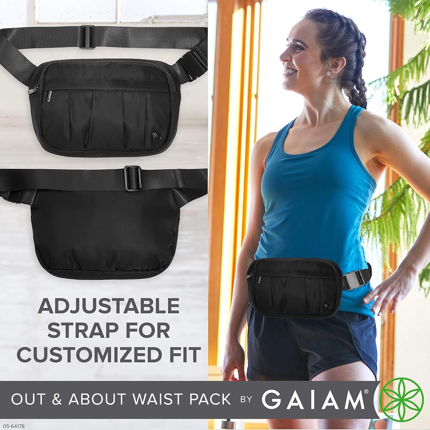 image:imageGaiam Fanny Pack Running Belt Bag Out amp About Waist Pack Cell Phone Holder Exercise Gym Slim Zipper Workout Pouch Jogging Bag Multi Pocket Adjustable Walking Runner Accessories WomenRose