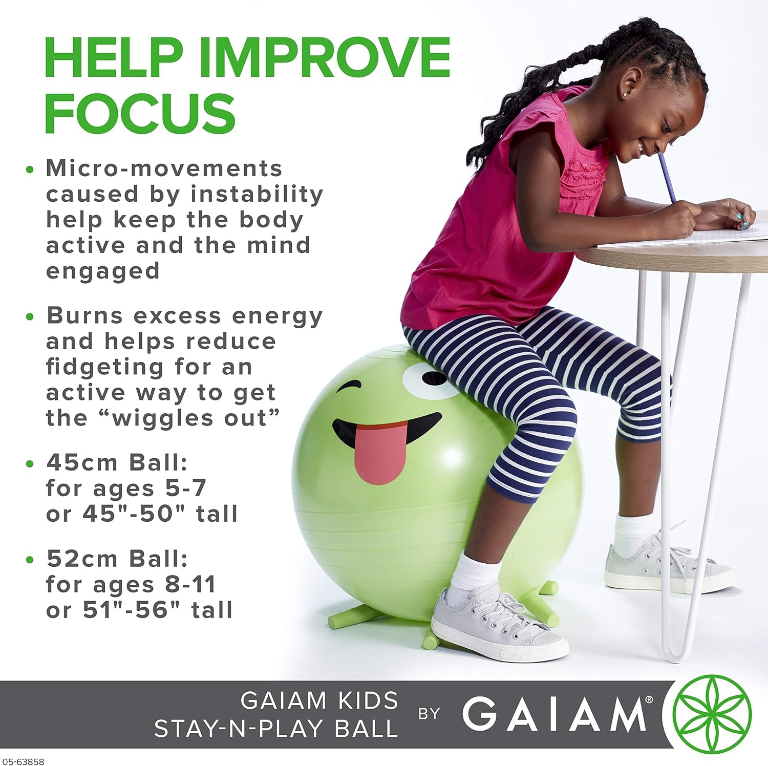 image:imageGaiam Kids StayNPlay Childrens Balance Ball Flexible School Chair Active Classroom Desk Alternative Seating BuiltIn StayPut Soft Stability Legs Includes Air Pump 45cm Purple Miss Sunshine