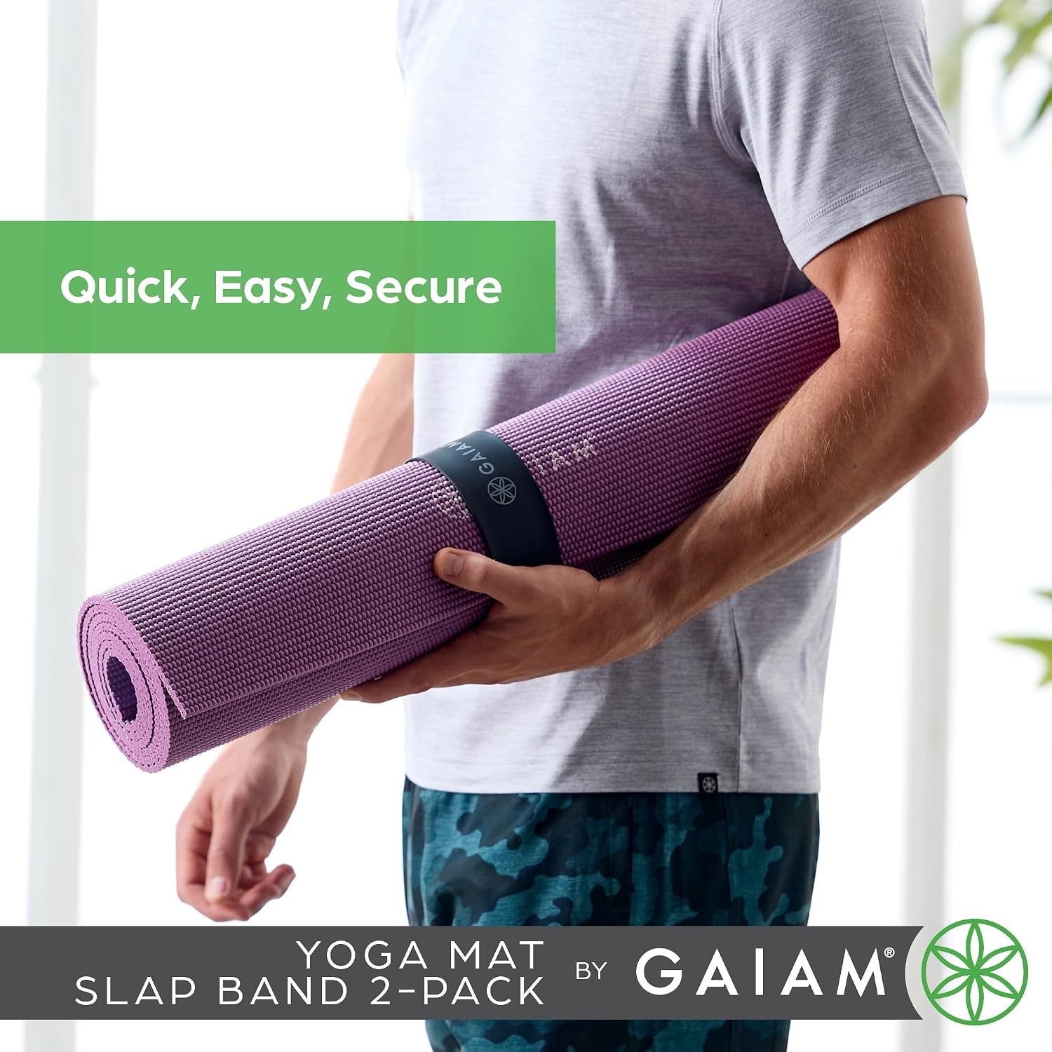 image:imageGaiam Yoga Mat Slap Band SlapOn trap for Easy Storage amp Travel Durable Snap Band Fits Most Rolled Yoga Pilates amp Exercise Mats