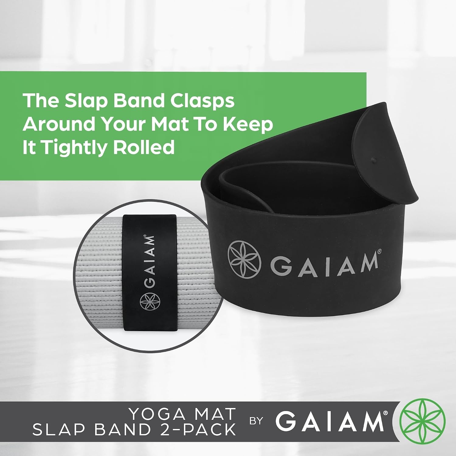 image:imageGaiam Yoga Mat Slap Band SlapOn trap for Easy Storage amp Travel Durable Snap Band Fits Most Rolled Yoga Pilates amp Exercise Mats