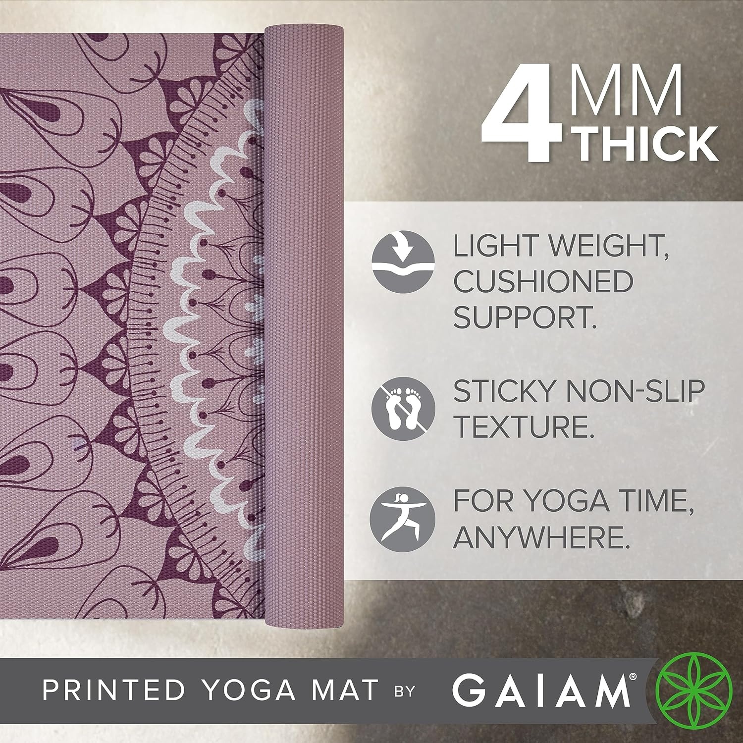 image:imageGaiam Yoga Mat Classic Print 4mm NonSlip MatHere Now Dusty Rose