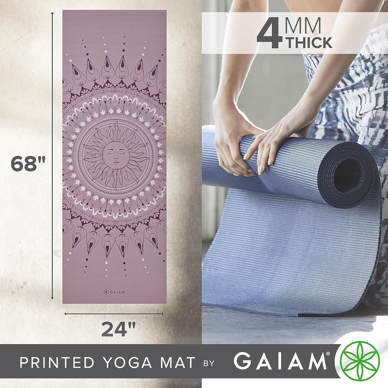 image:imageGaiam Yoga Mat Classic Print 4mm NonSlip MatHere Now Dusty Rose