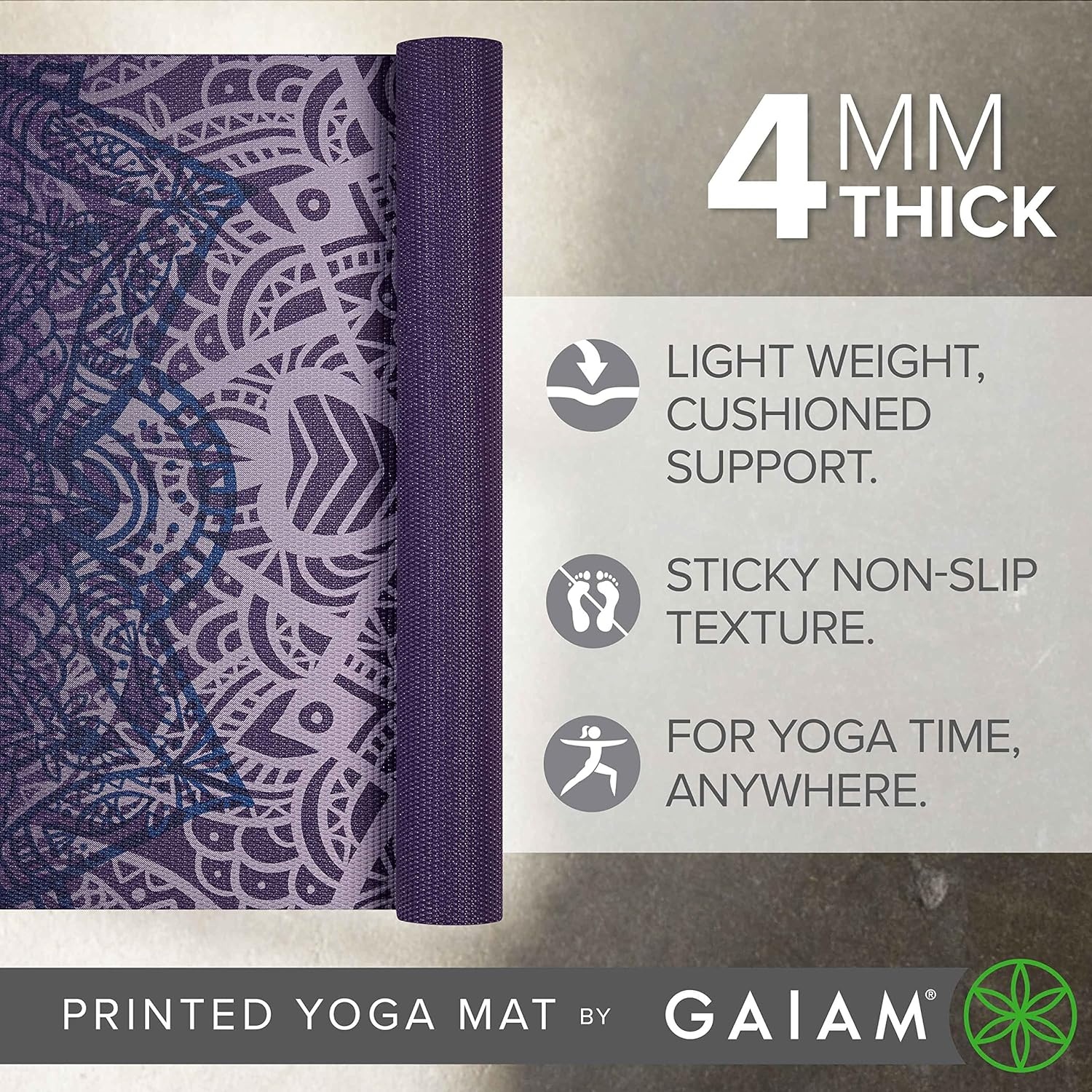 image:imageGaiam Yoga Mat Classic Print 4mm NonSlip MatPurple Lattice