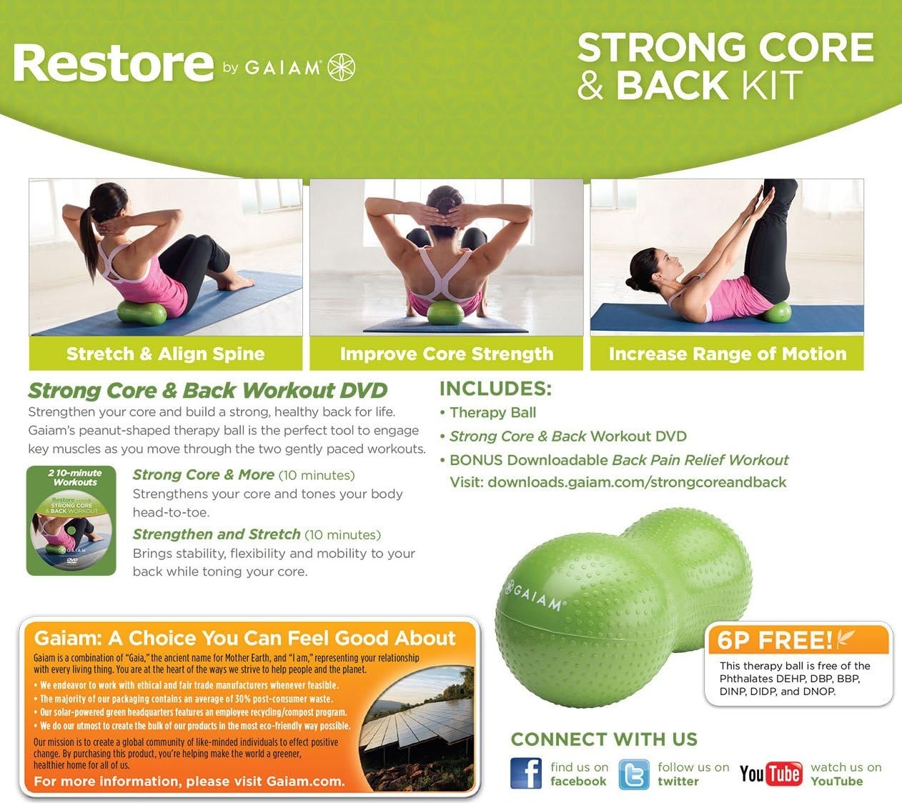 image:imageGaiam Restore Strong Core amp Back Care Massage Kit Green Small